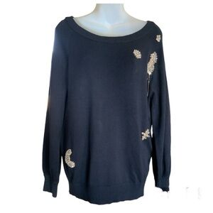 Cortelle Women’s Navy Boatneck Sweater with Rhinestone Embellishments size S